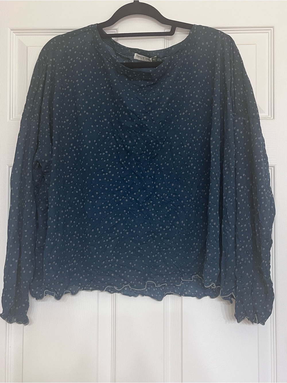 Blue Polka Dot Long-Sleeve Women's Blouse